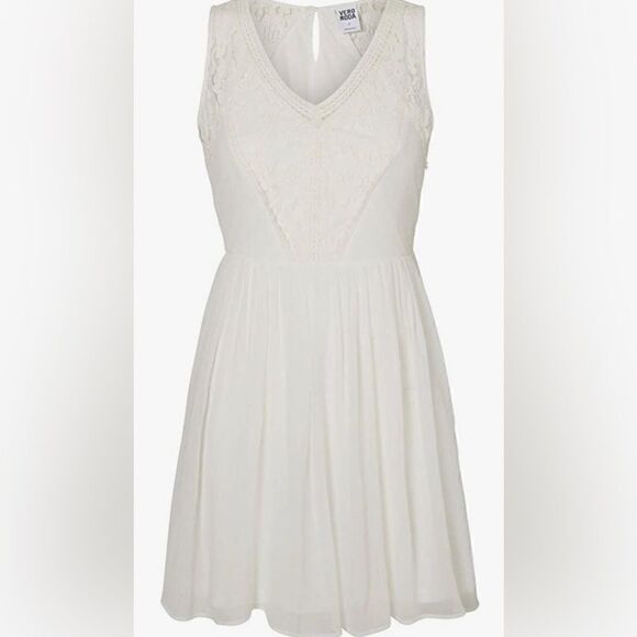 Sleeveless Woven Dress with Lace Front and Chifon bottom. - Picture 1 of 4
